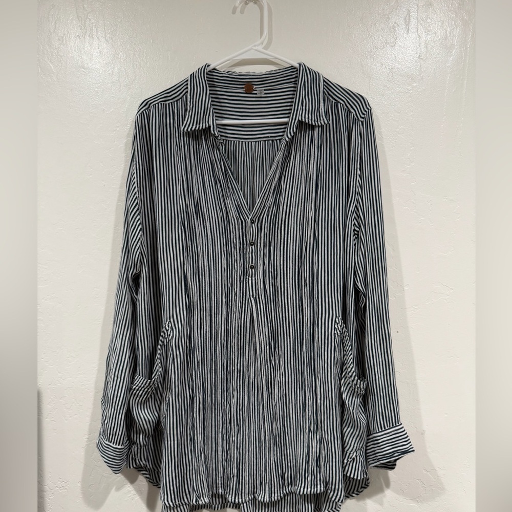 Free People Waverly Stripe Tunic Black and White Women's Top size S